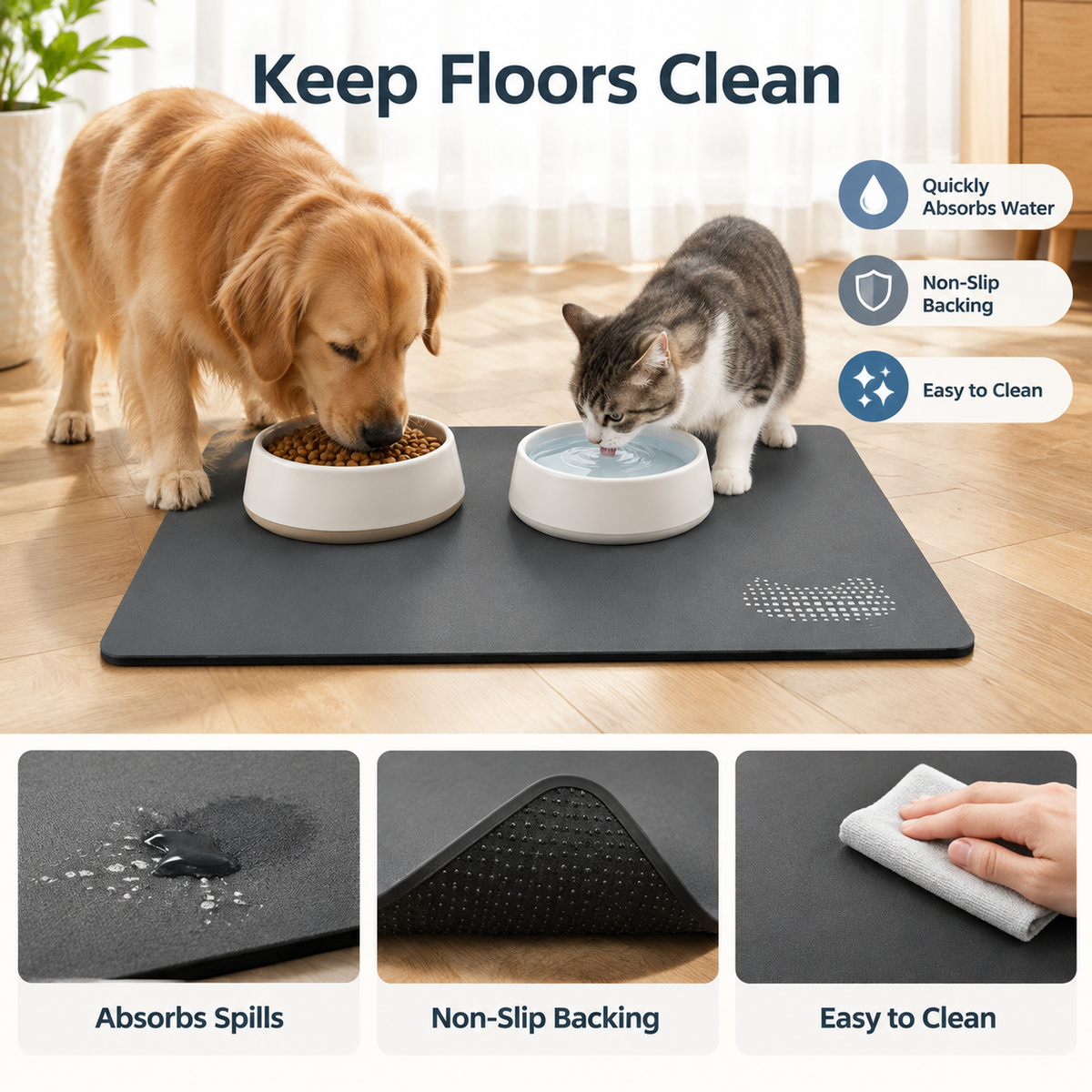 Quick-Dry Absorbent Pet Feeding Mat